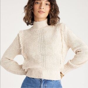 Ann Taylor Cream Textured Sweater with Fringe